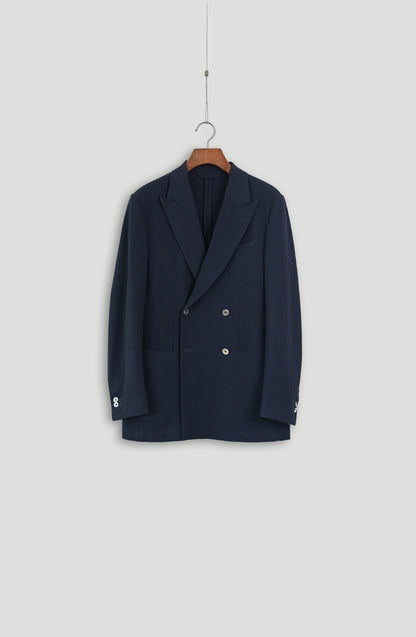 Double Breasted Rover Jacket - Navy Seersucker