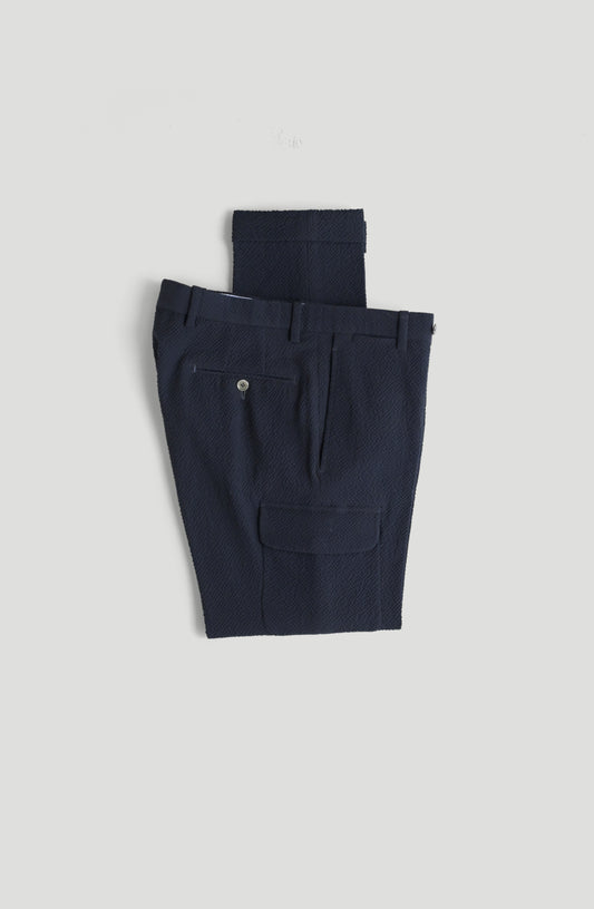 Patch Trouser - Navy Seersucker