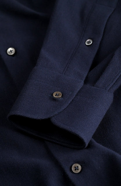 Button  Down Collar Shirt - Navy Blue